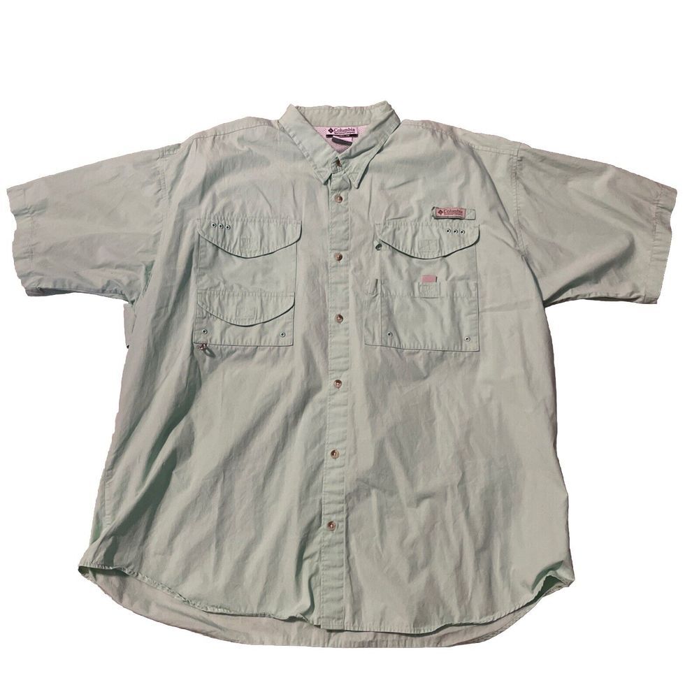 Columbia Shirt Mens XXL Green PFG Button Up Short Sleeve Embroidered Back Vent